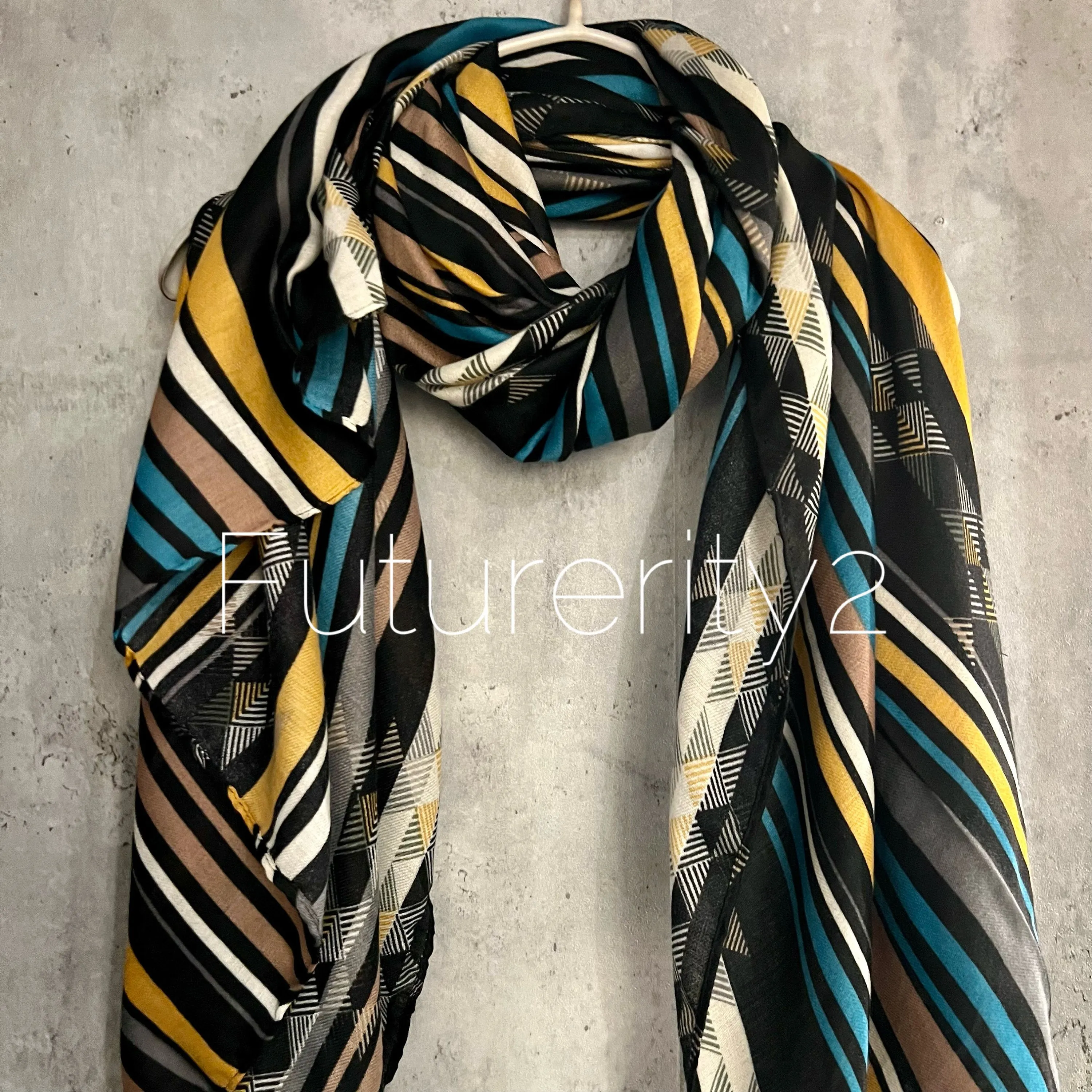 Multi Lines Pattern Yellow Brown Cotton Scarf/Summer Autumn Winter Scarf/Gifts For Mum/Gifts For Her/Birthday Christmas Gifts/UK Seller