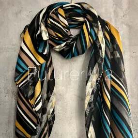 Multi Lines Pattern Yellow Brown Cotton Scarf/Summer Autumn Winter Scarf/Gifts For Mum/Gifts For Her/Birthday Christmas Gifts/UK Seller
