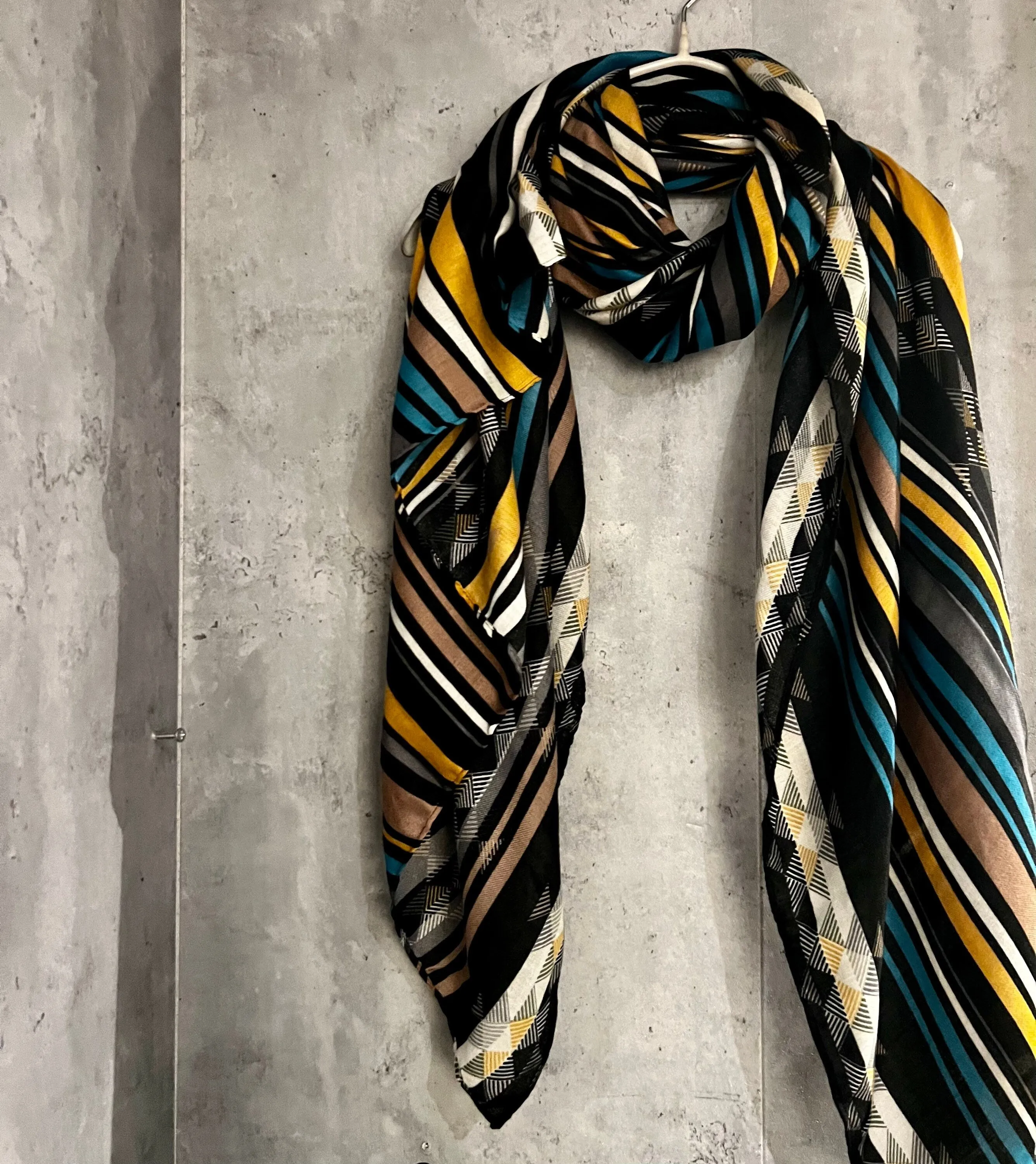 Multi Lines Pattern Yellow Brown Cotton Scarf/Summer Autumn Winter Scarf/Gifts For Mum/Gifts For Her/Birthday Christmas Gifts/UK Seller