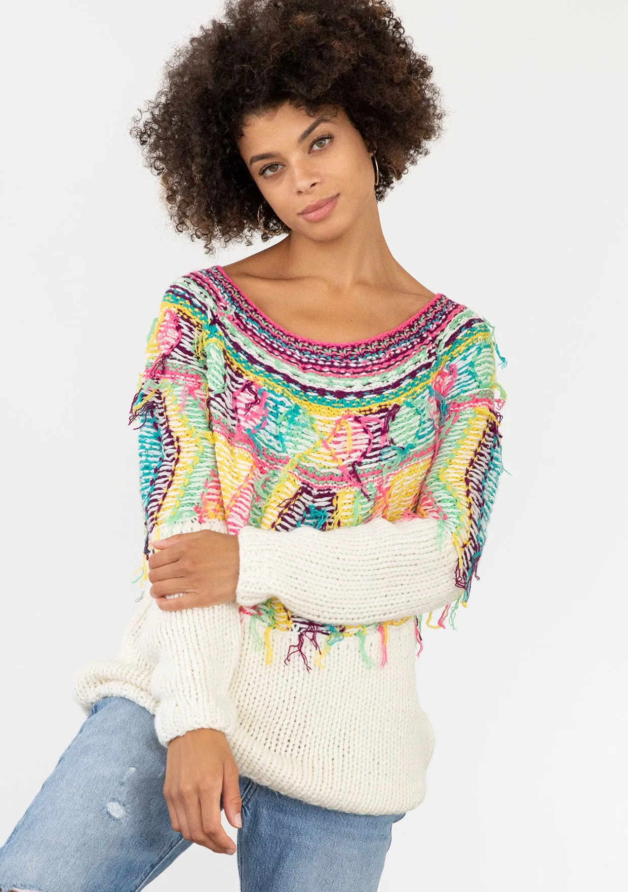 Multi Oversized Bohemian Pullover Sweater