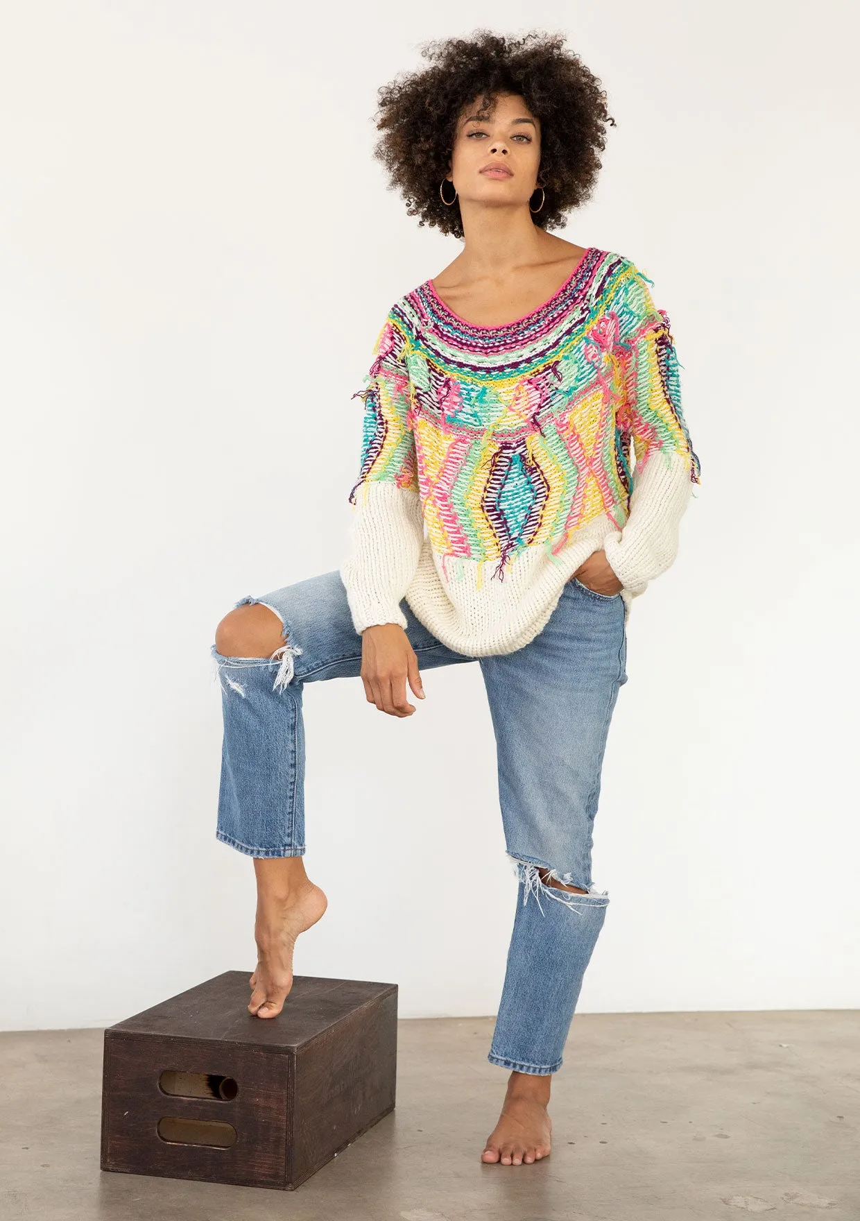 Multi Oversized Bohemian Pullover Sweater