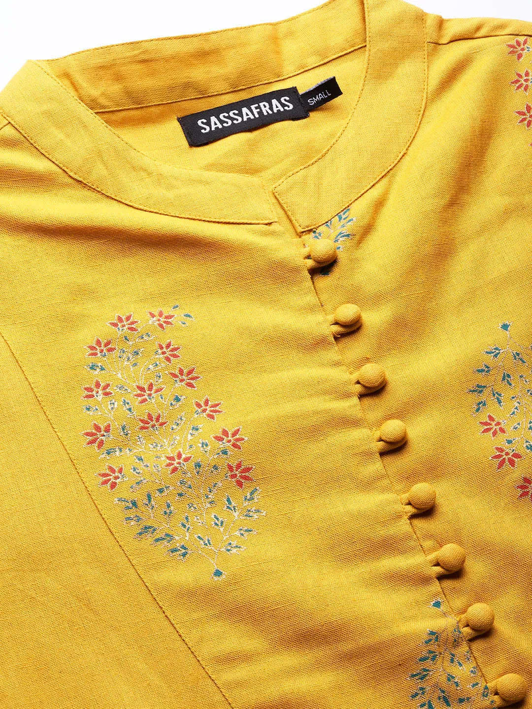 Mustard Paisley Front Yoke Kurta With Mustard Floral Pants