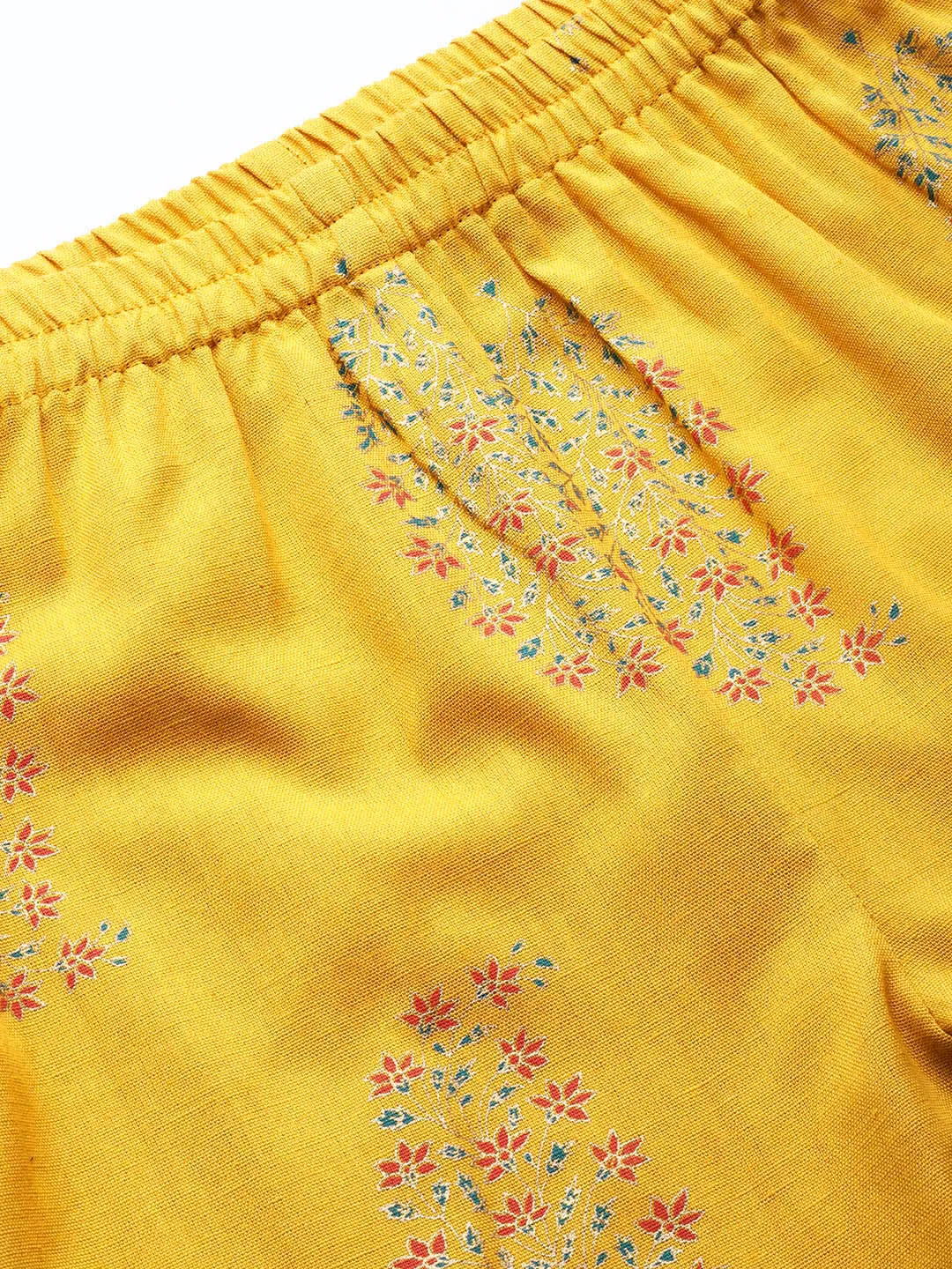 Mustard Paisley Front Yoke Kurta With Mustard Floral Pants