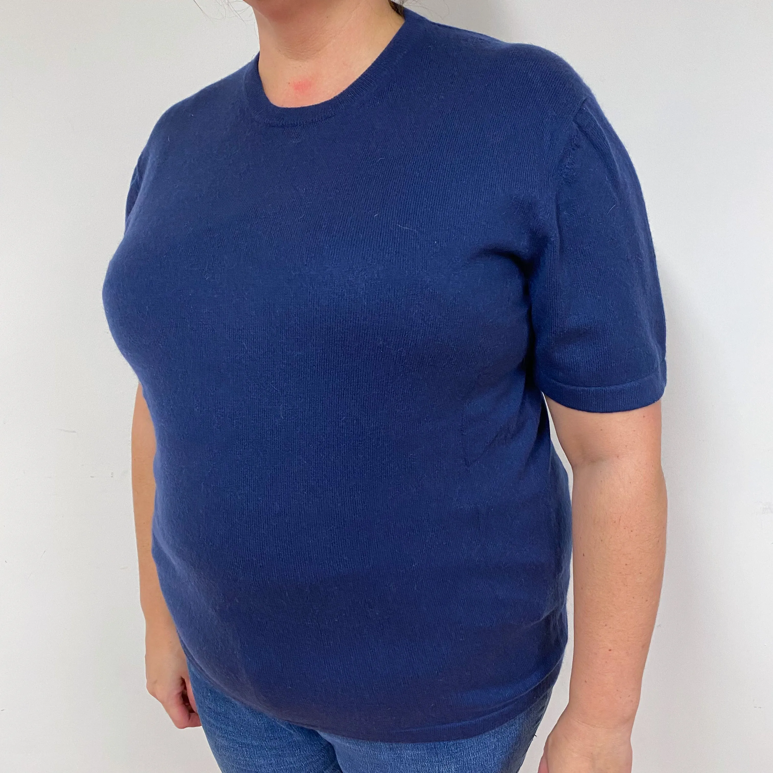 Navy Blue Cashmere Short Sleeved Jumper Extra Large