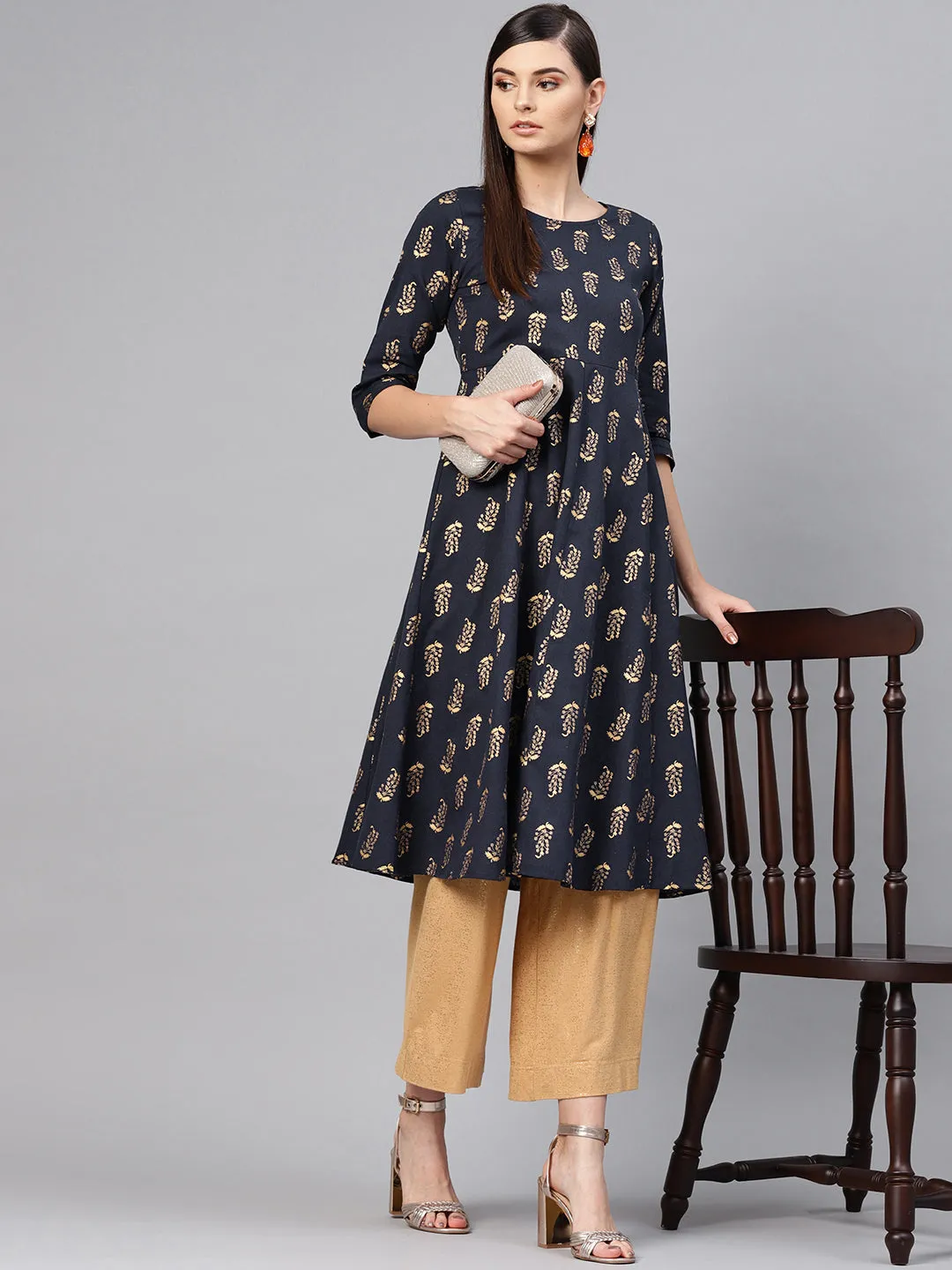 Navy Paisely Anarkali Kurta