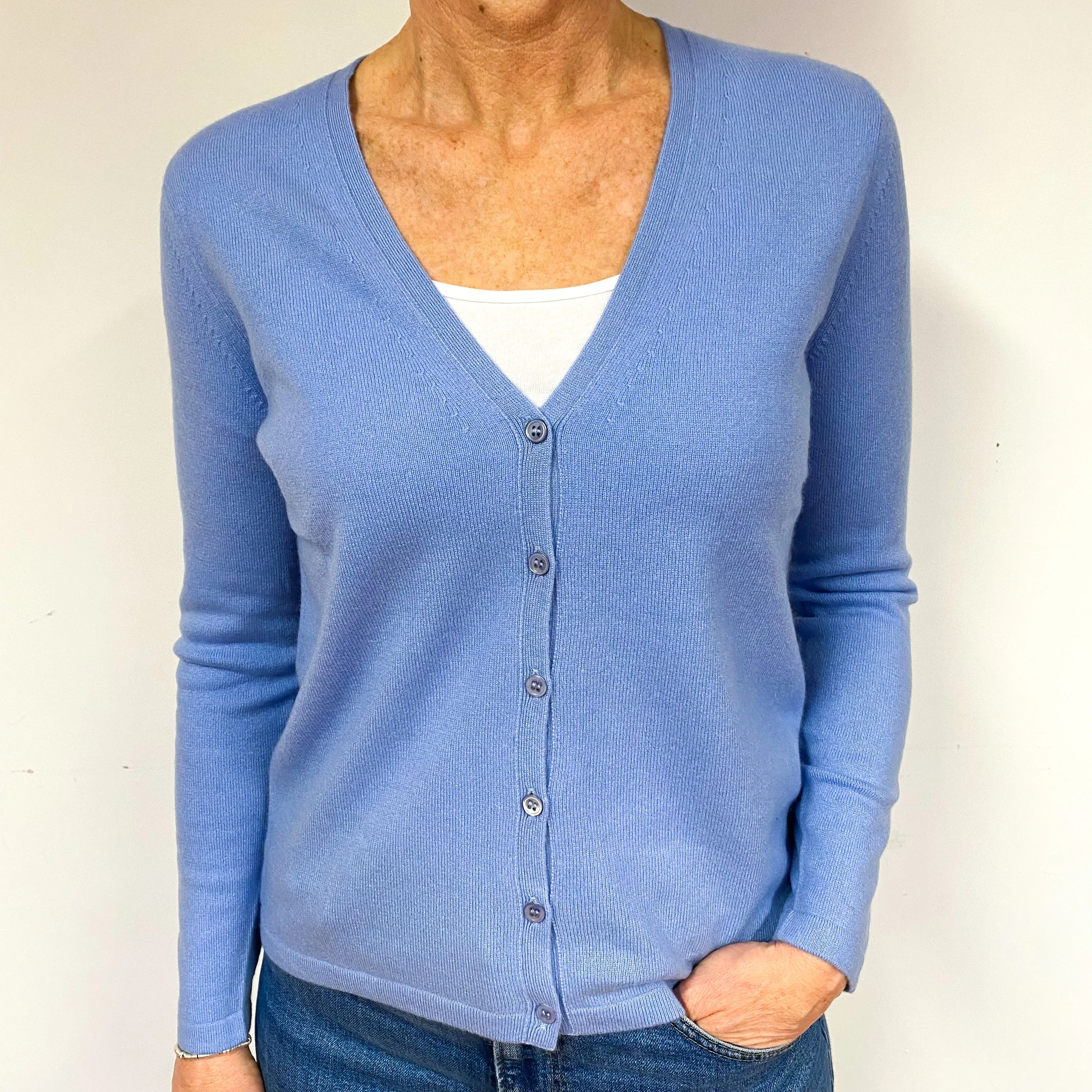 New Cornflower Blue Cashmere V-Neck Cardigan Medium