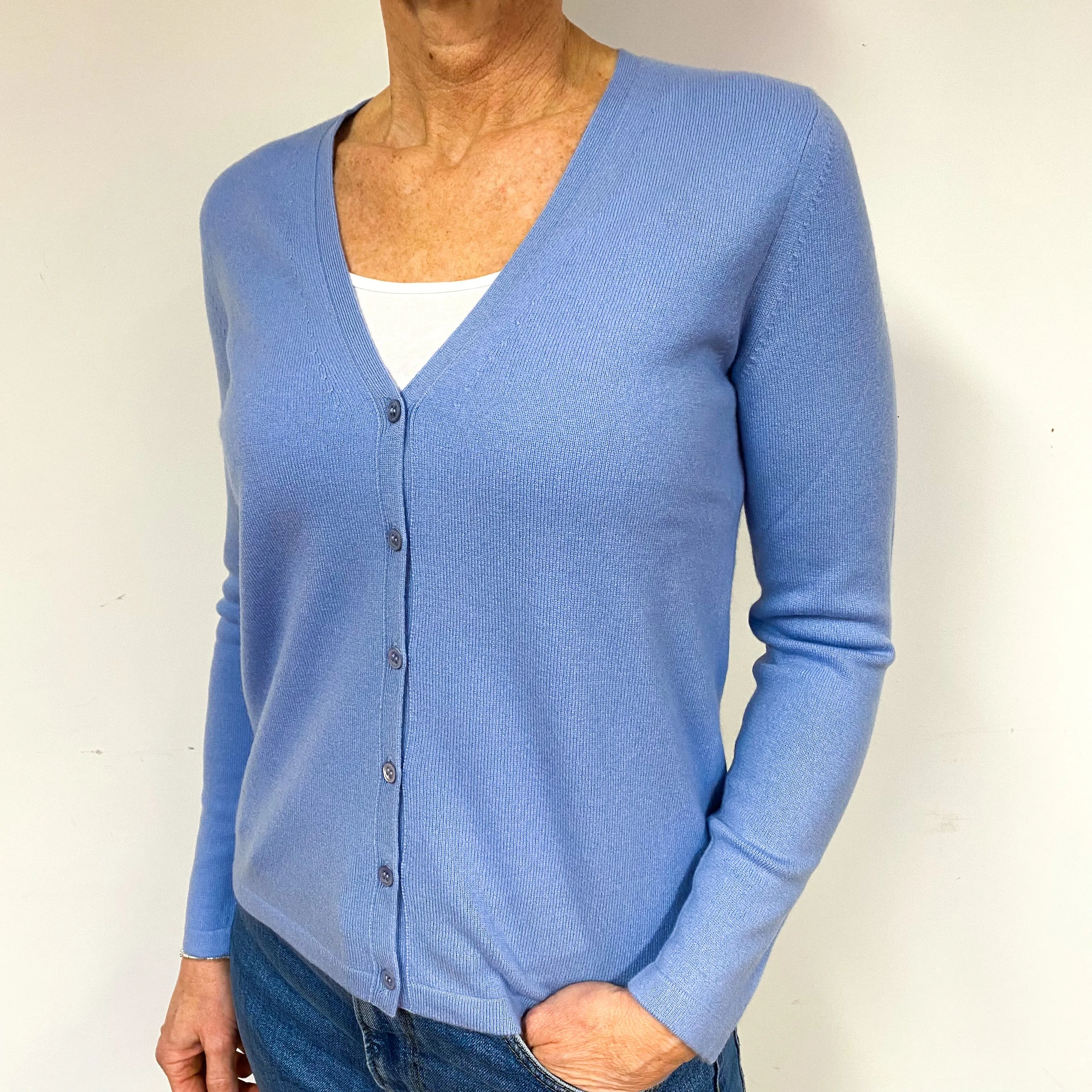 New Cornflower Blue Cashmere V-Neck Cardigan Medium