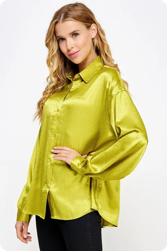 NEWEST ARRIVAL Chartreuse Green Studded Satin Skirt Set