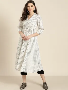Off White Geo Print Drawstring Kurta