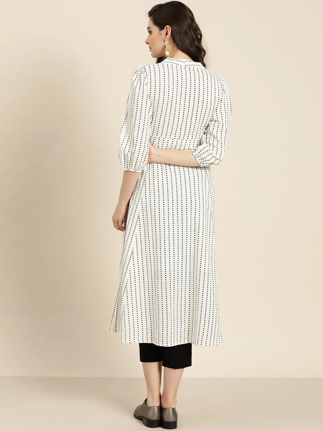 Off White Geo Print Drawstring Kurta
