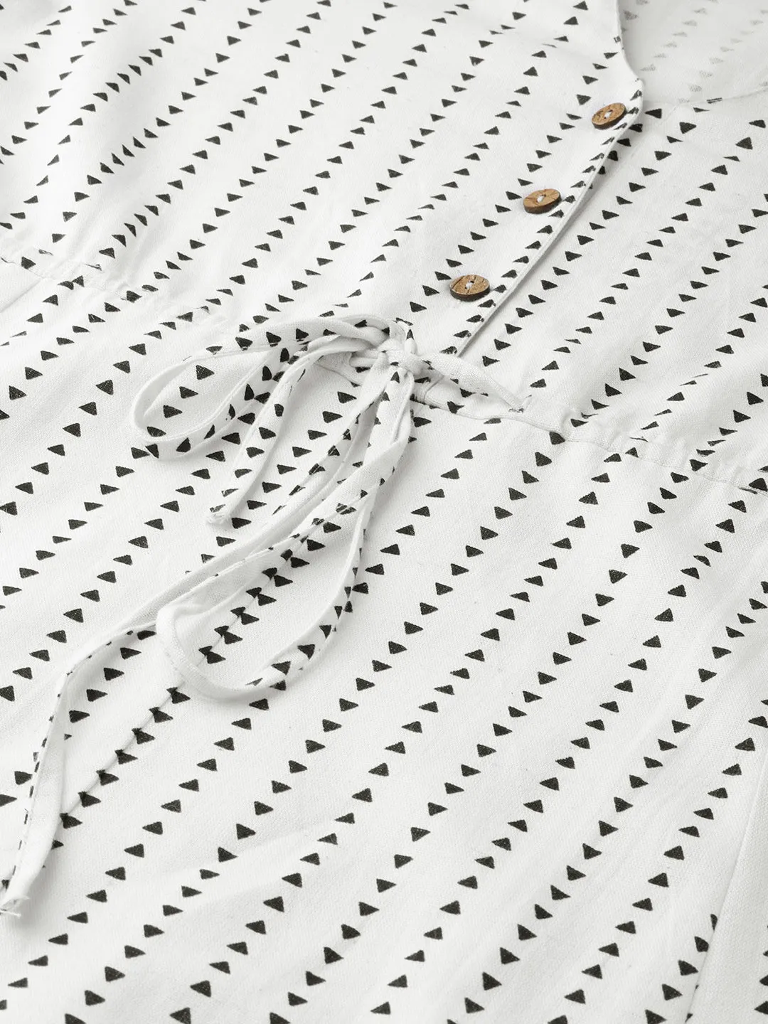 Off White Geo Print Drawstring Kurta