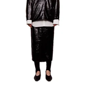 Onion Velvet Slit Midi-skirt in Black