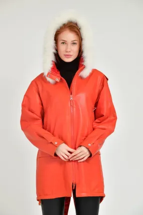 Orange Long Leather Coat