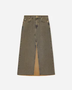 Overdyed Heavy Denim Maxi Skirt - Shitake
