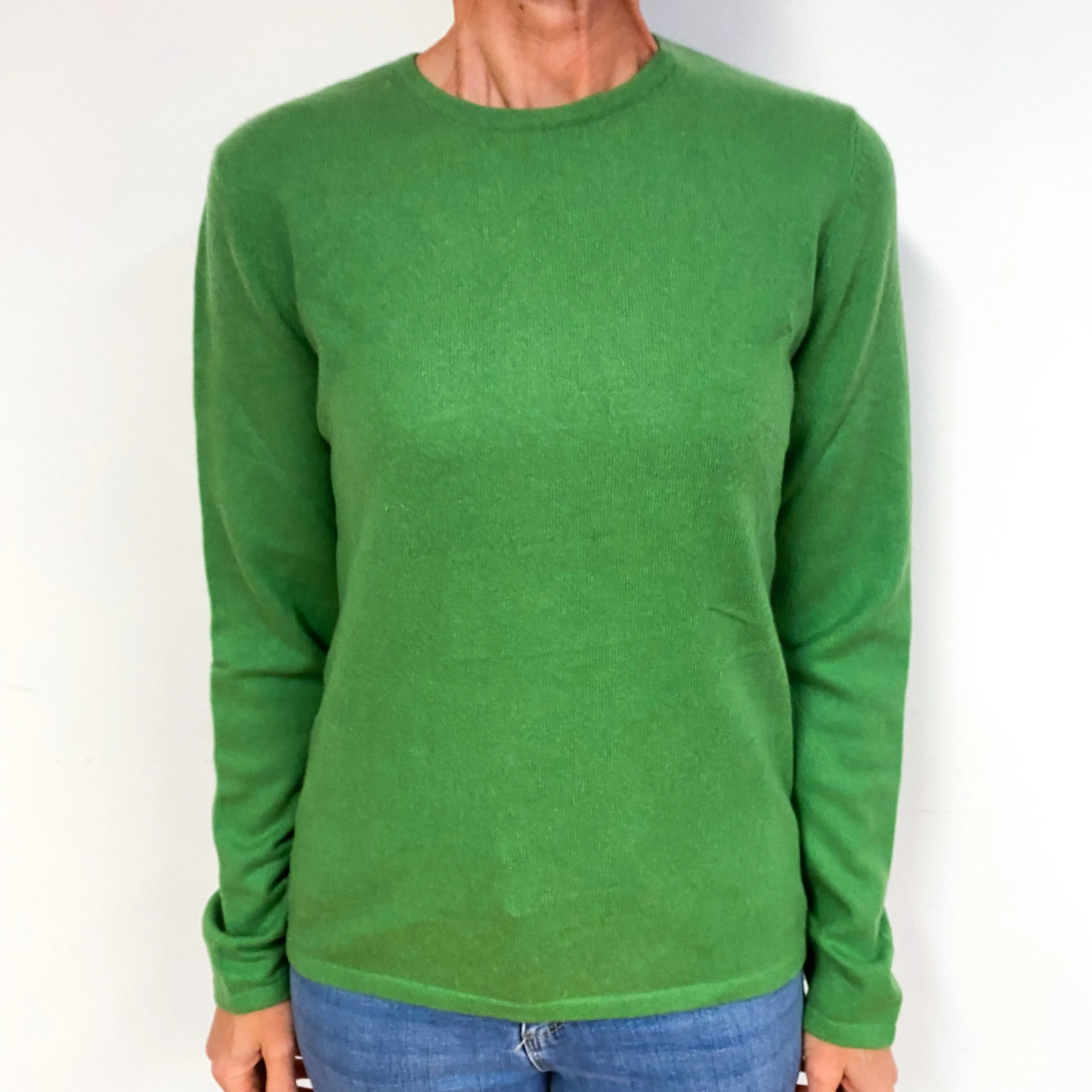Pea Green Cashmere Crew Neck Jumper Medium