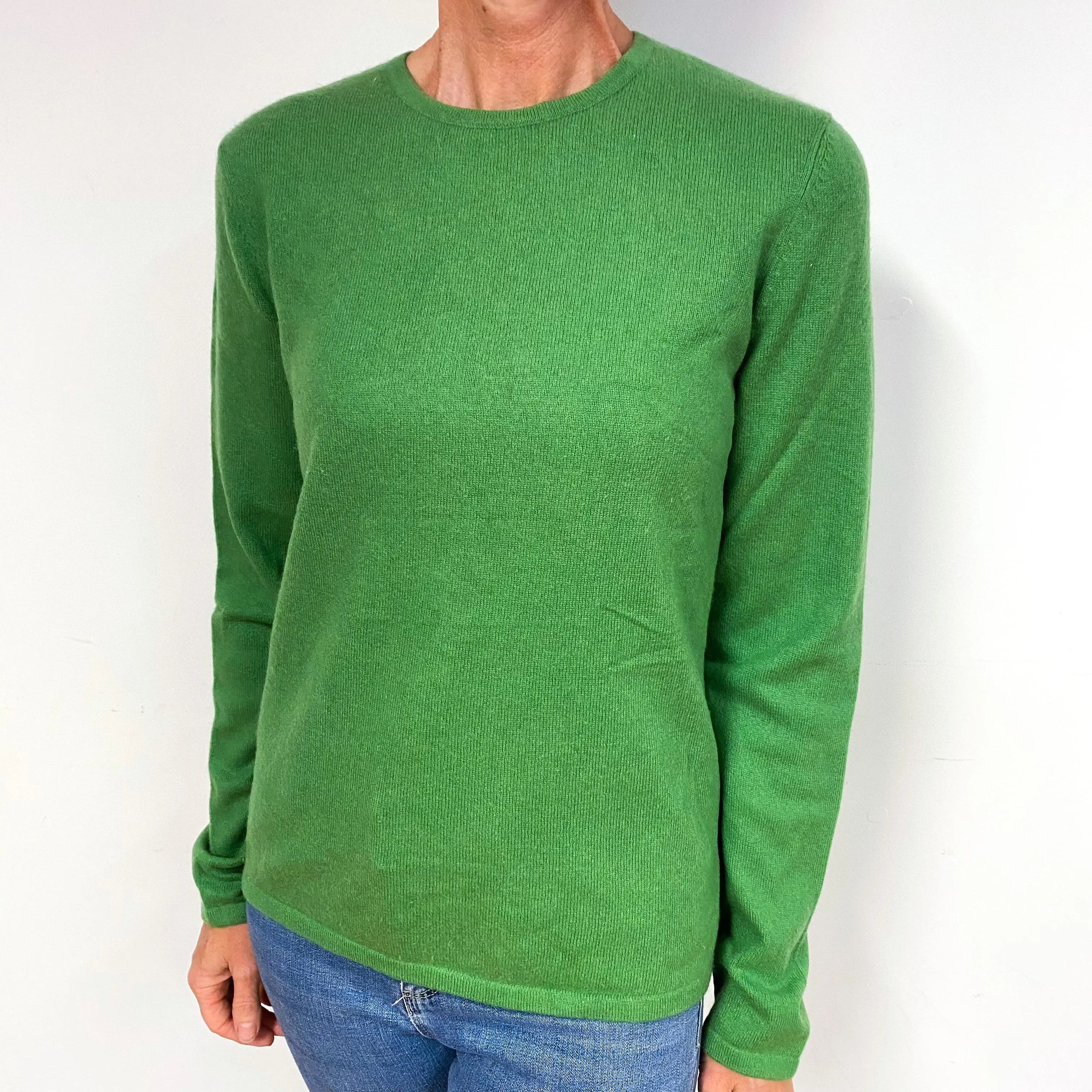 Pea Green Cashmere Crew Neck Jumper Medium