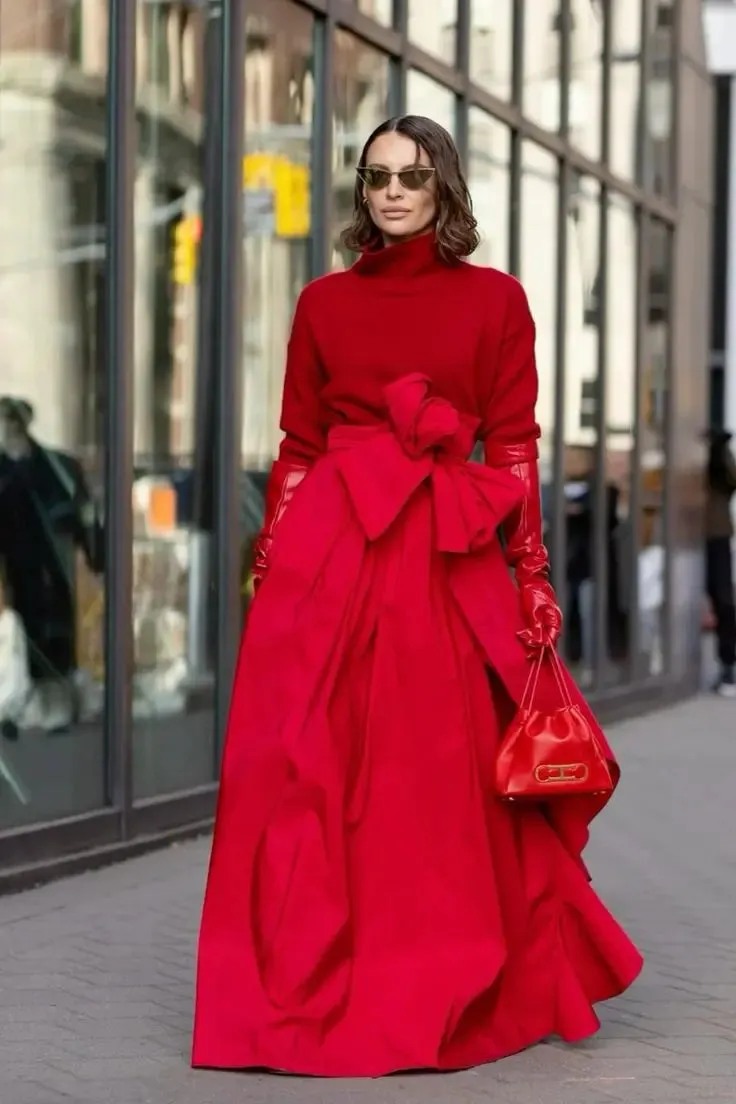 Perfect A-line Long Satin Skirts With Sash Bow