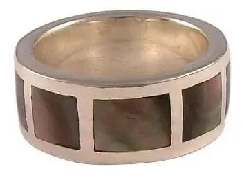 Personalised Sterling Silver Mens Abalone Ring Hand Engraved