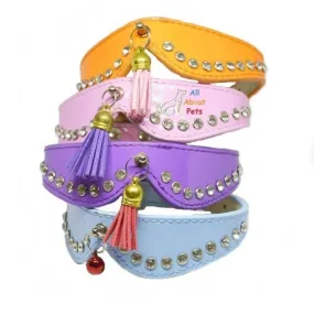 Pet Leather Collar With Crystals & Tassel