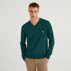 PHOENIX Teal Cotton Men's Pullover V Neck