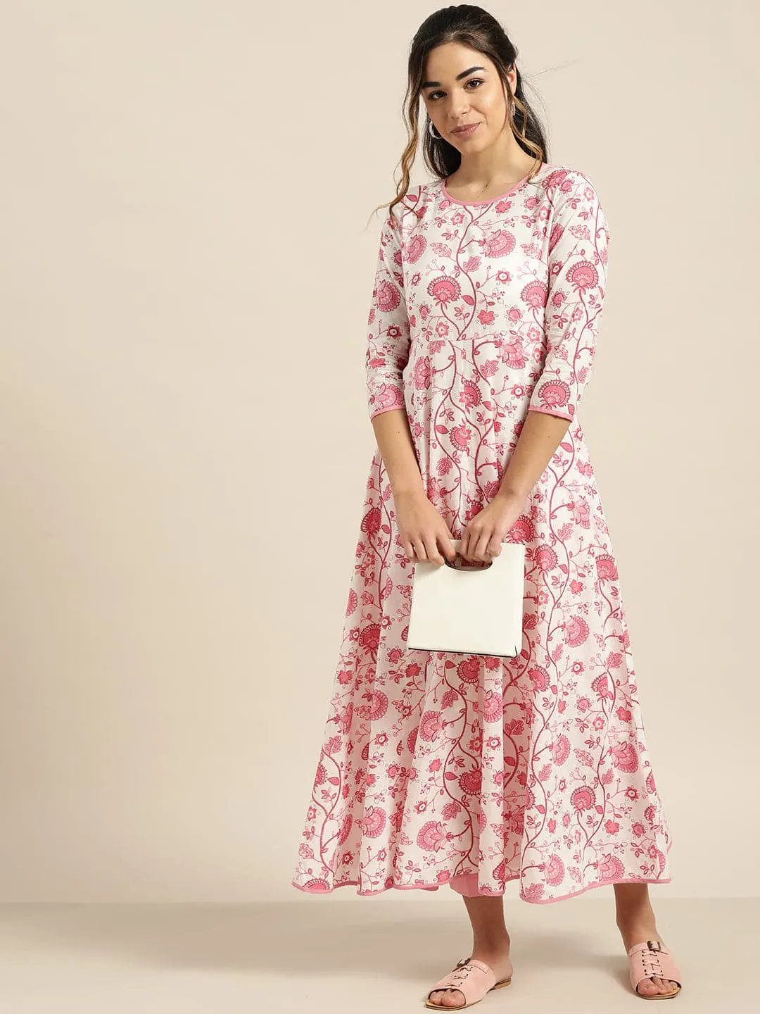Pink Floral Anarkali Kurta