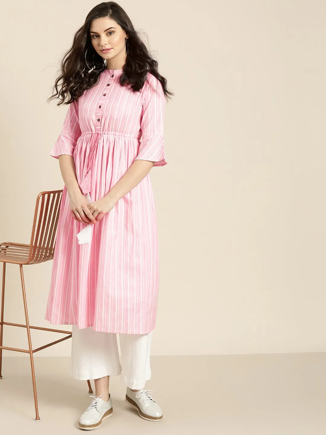 Pink Stripes Drawstring Kurta