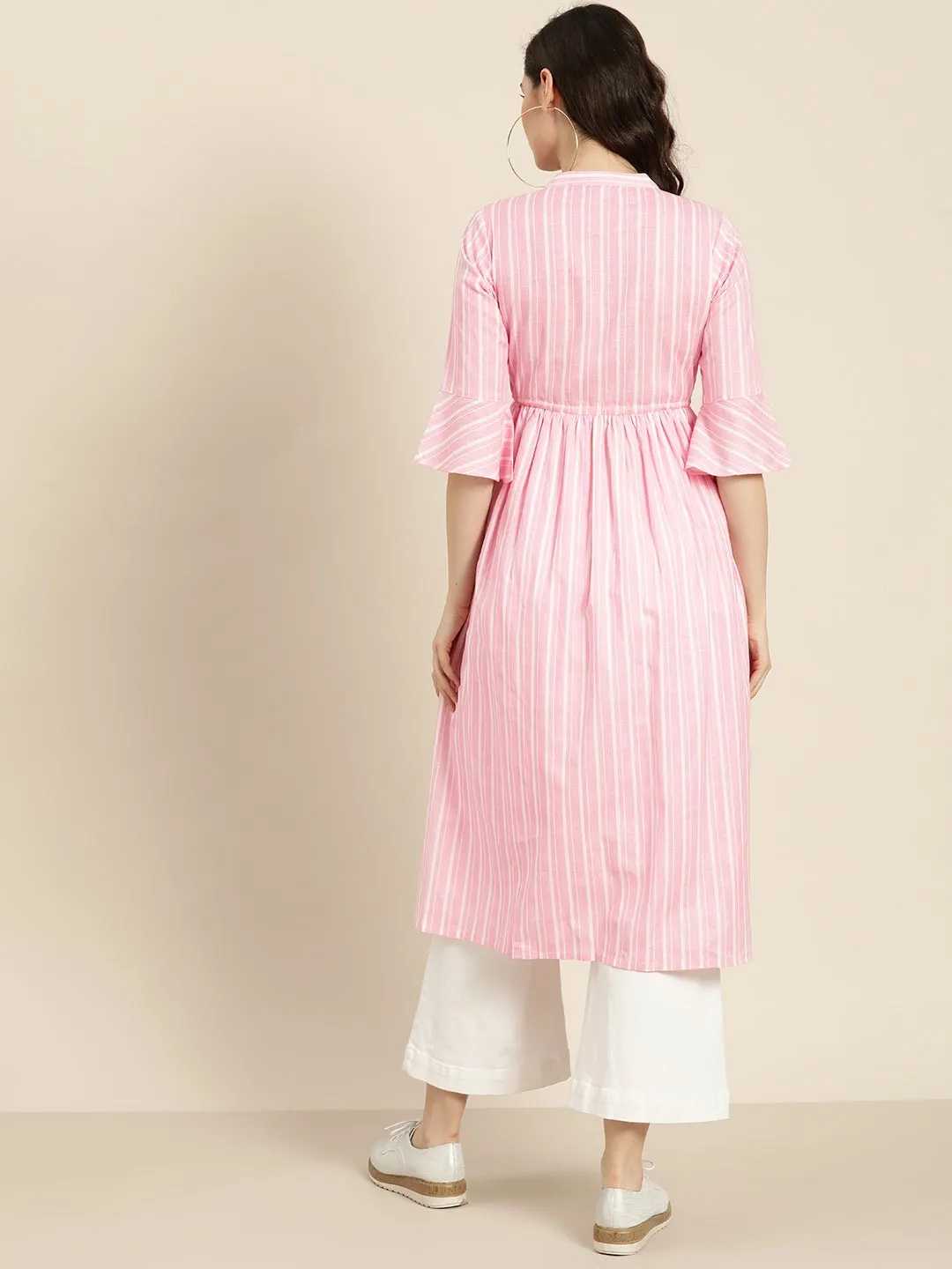 Pink Stripes Drawstring Kurta