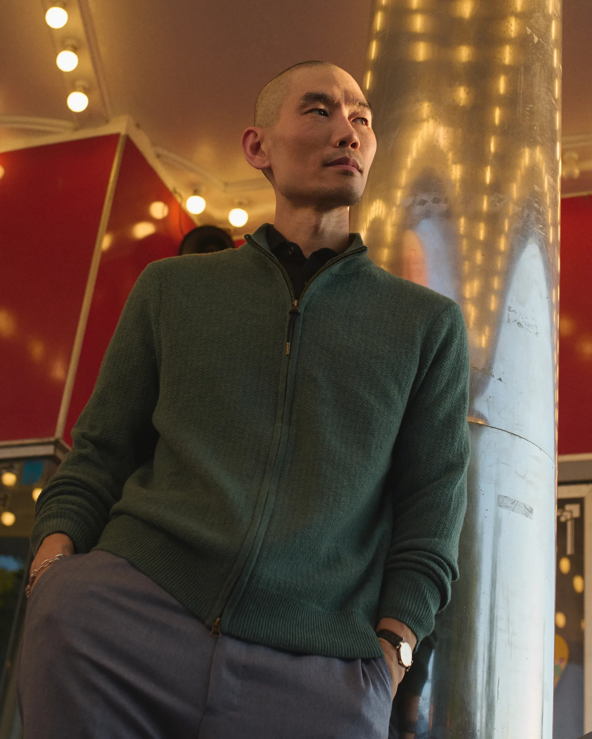 Pique Full Zip Sweater