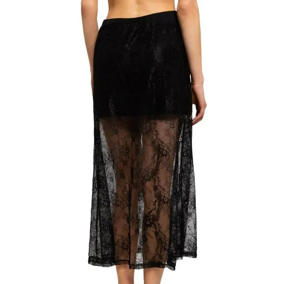 POL Boho Floral Lace Elastic Waistband Maxi Skirt