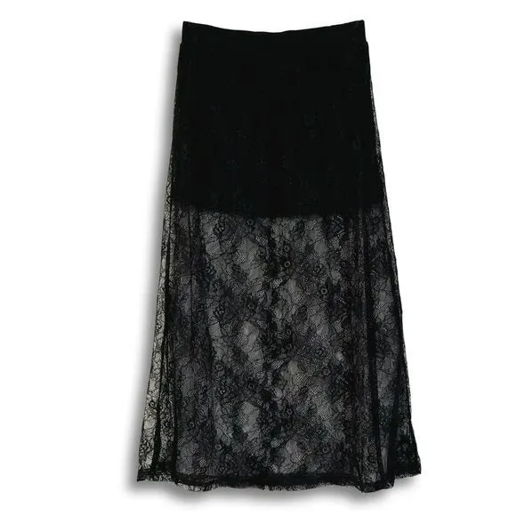POL Boho Floral Lace Elastic Waistband Maxi Skirt