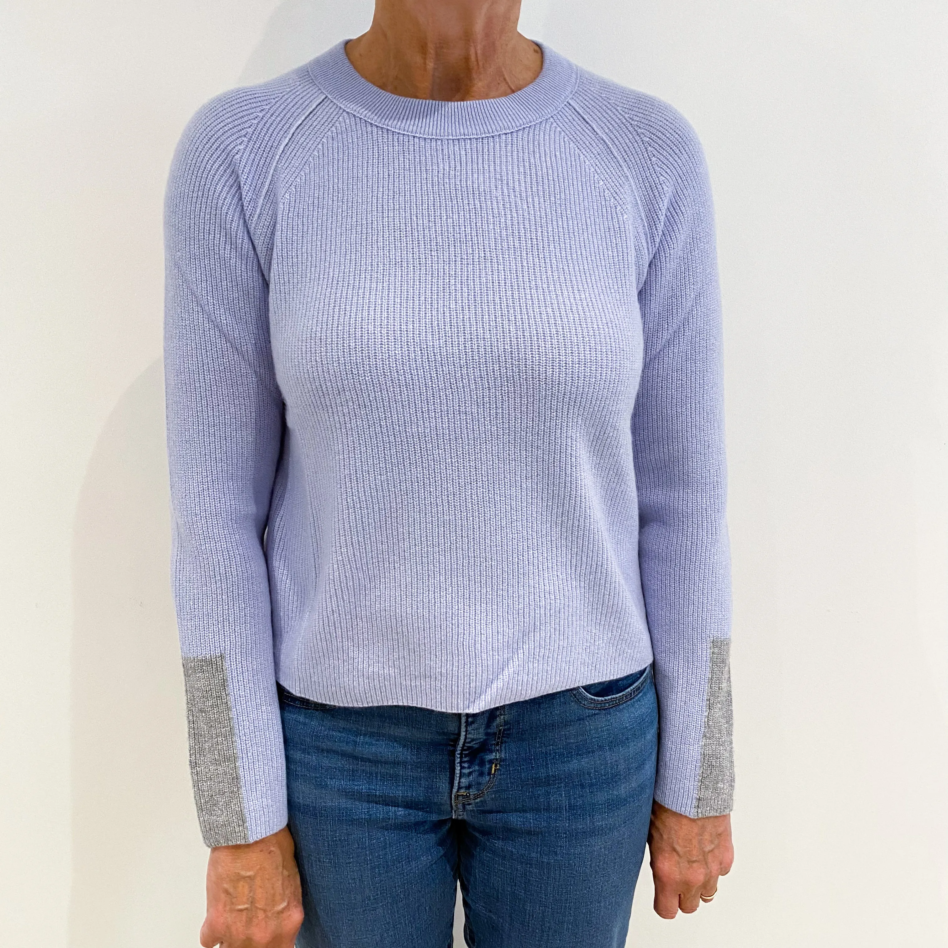 Powder Blue Rib Cashmere Crew Neck Jumper Medium