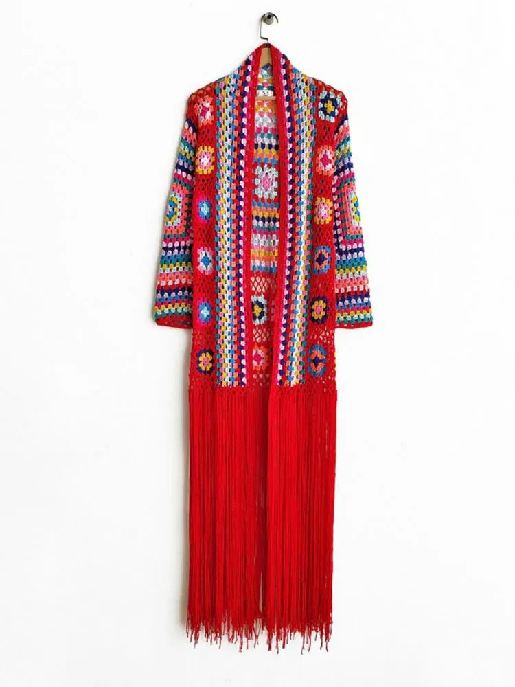 Pre Order:  Ethnic Long Tassels Knit Cardigan