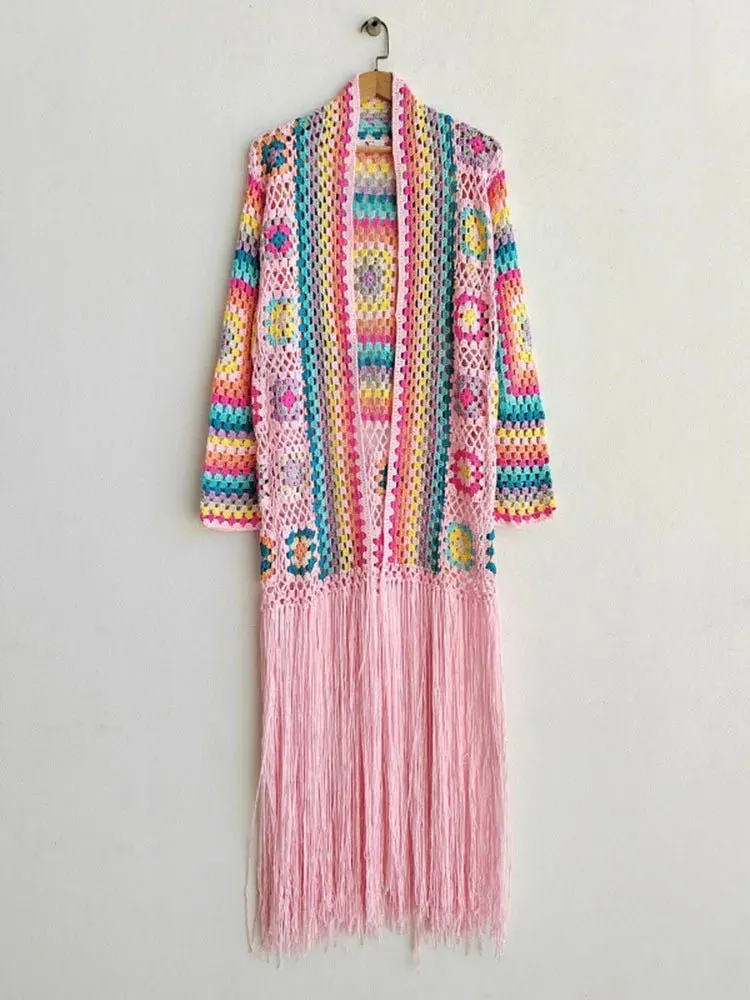 Pre Order:  Ethnic Long Tassels Knit Cardigan