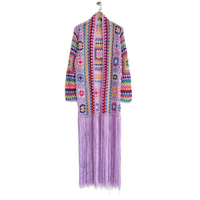 Pre Order:  Ethnic Long Tassels Knit Cardigan
