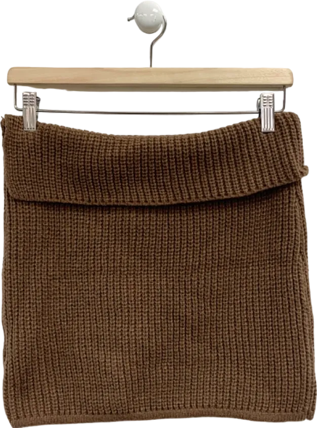 Pretty Little Thing Brown Chunky Knit Fold Over Mini Skirt M