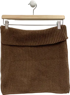 Pretty Little Thing Brown Chunky Knit Fold Over Mini Skirt M