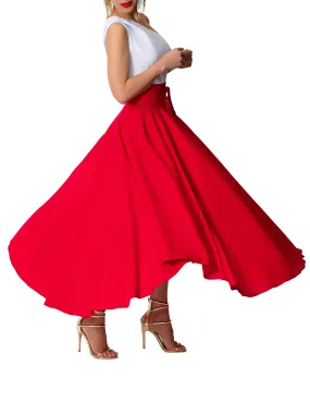 "San Fran" Red Belted Midi Skirt