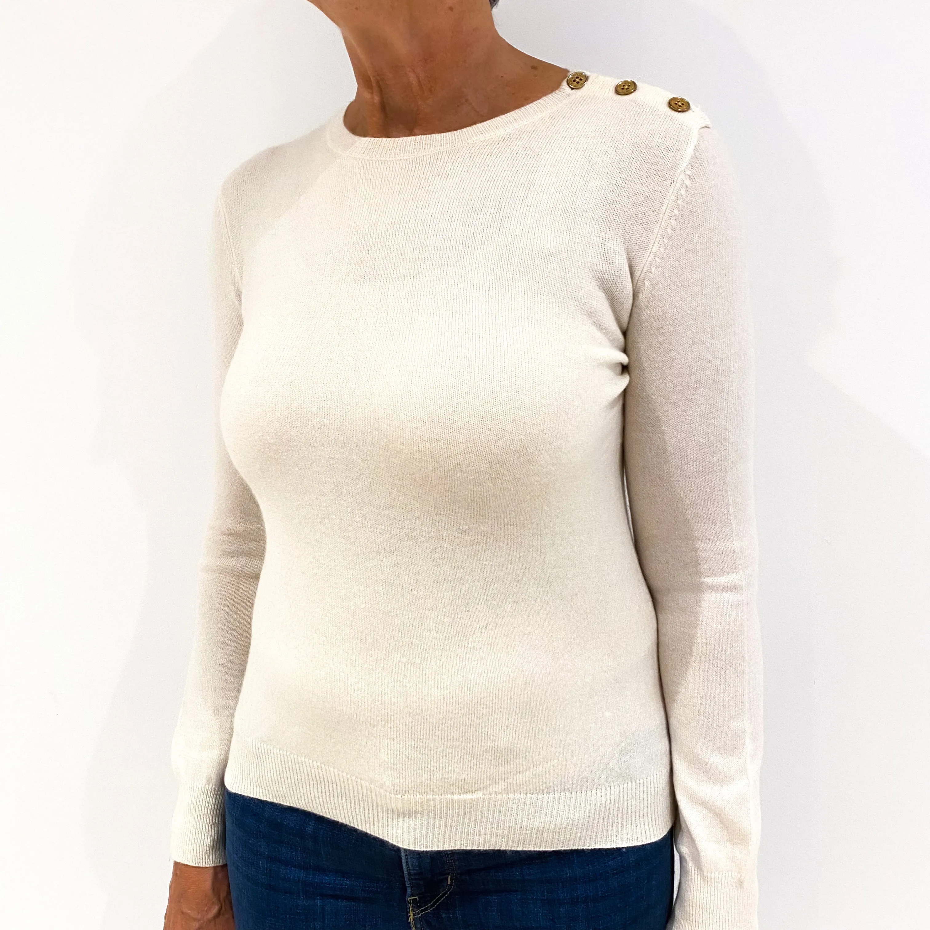 Ralph Lauren Cream Summer Weight Cashmere Crew Neck Jumper Medium
