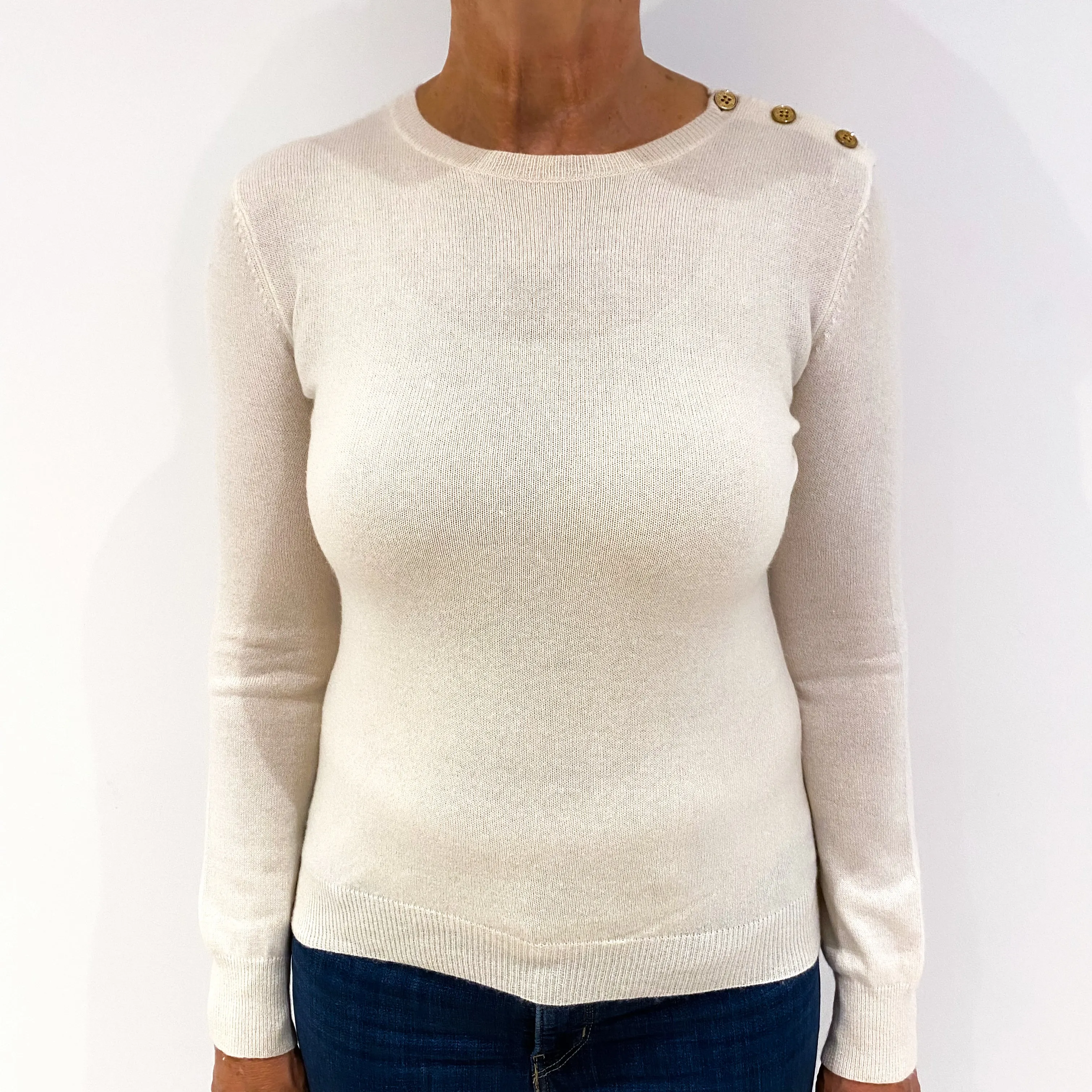 Ralph Lauren Cream Summer Weight Cashmere Crew Neck Jumper Medium