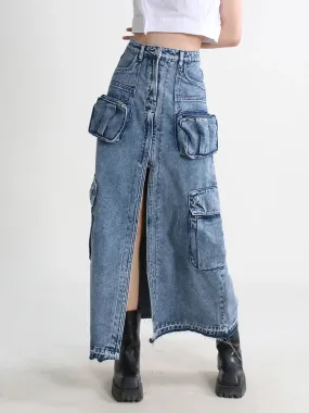 Relaxed Days Maxi Denim Split Skirt