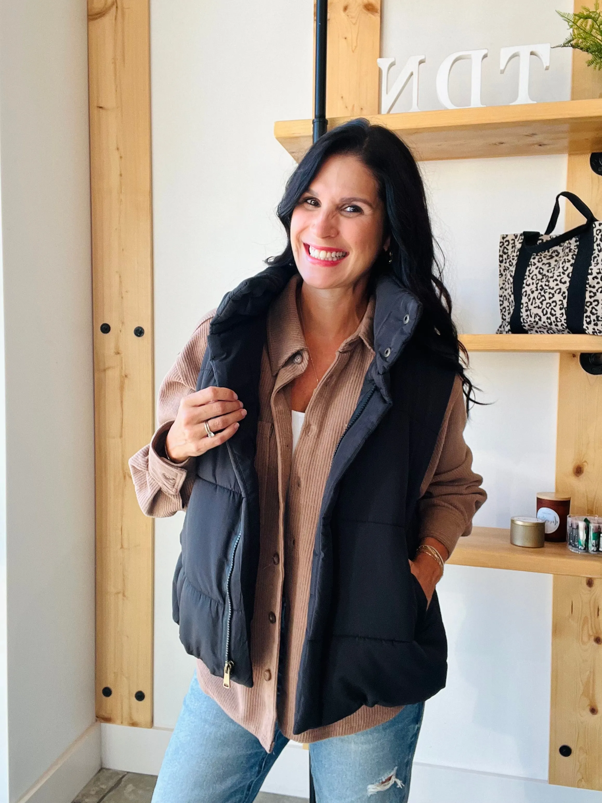 Ribbed Button Up Shacket in Mocha