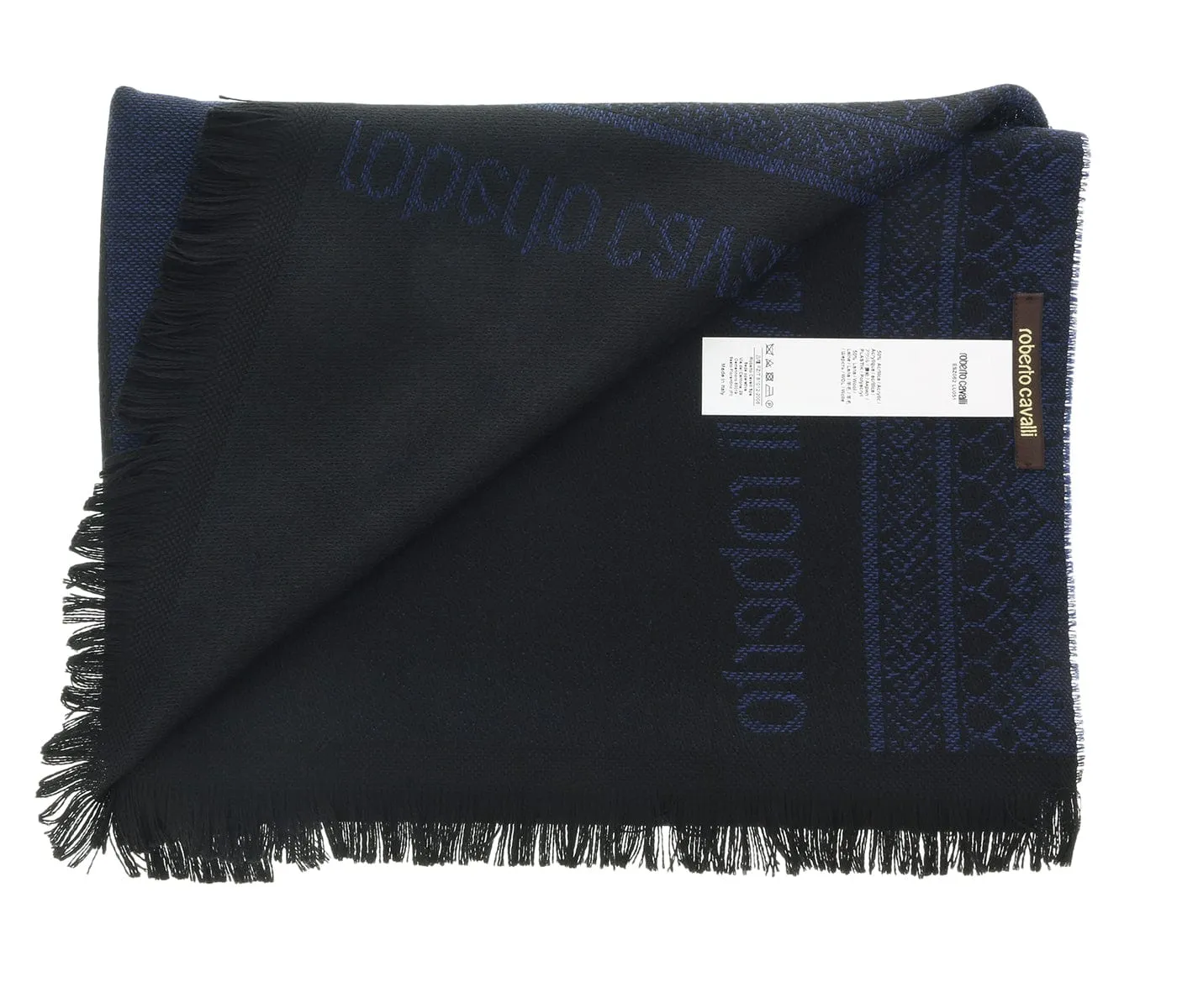 Roberto Cavalli ESZ062 04505 Navy Wool Blend Signature Mens Scarf