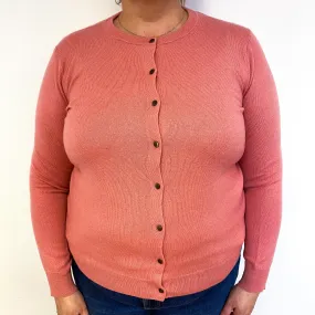Salmon Pink Cashmere Crew Neck Cardigan Extra Large
