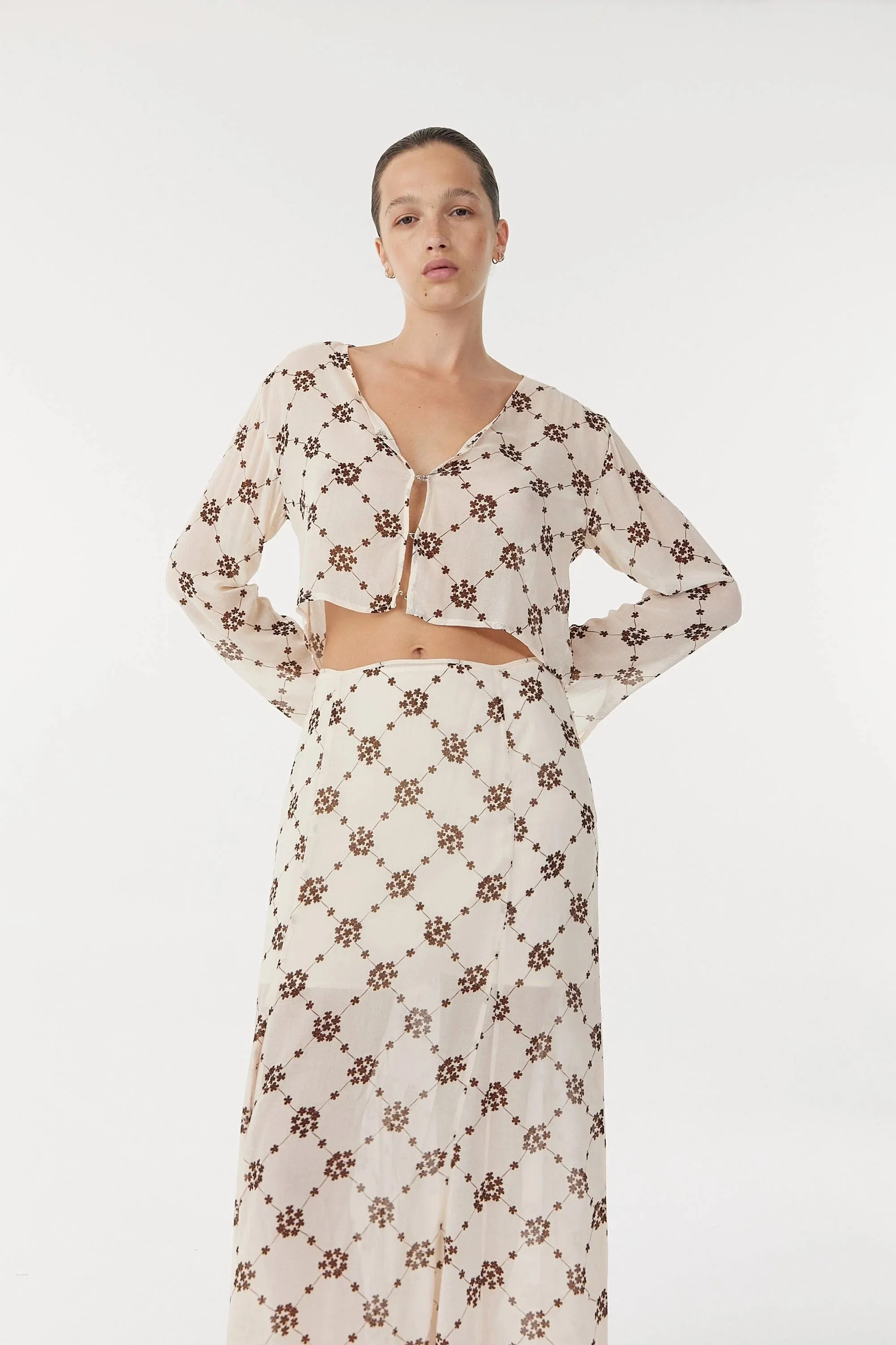 Sheer Motion Maxi Skirt - Linear Bloom
