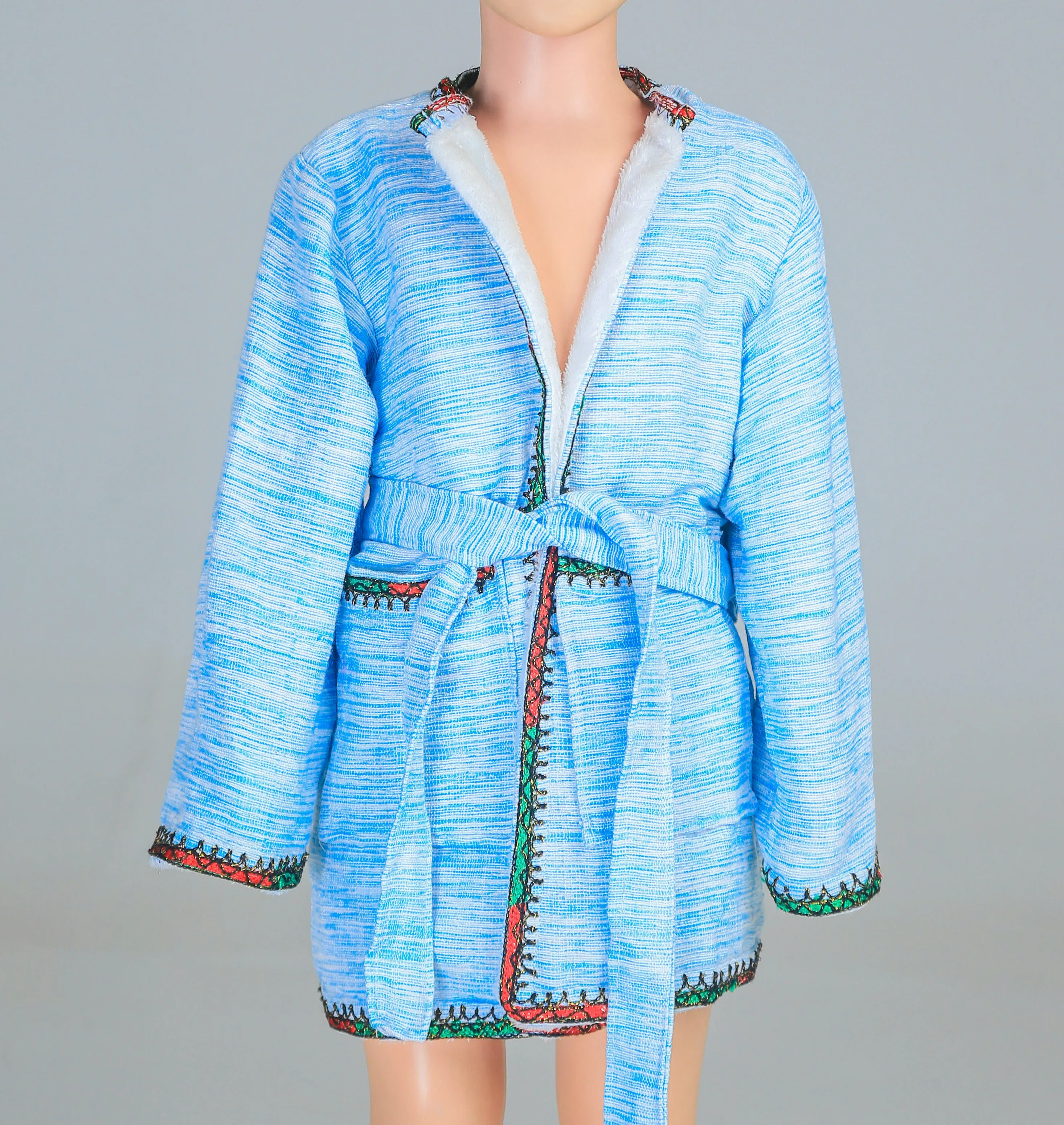 Short Collar Tree of Life Embroidery Handmade Cotten Night Robe