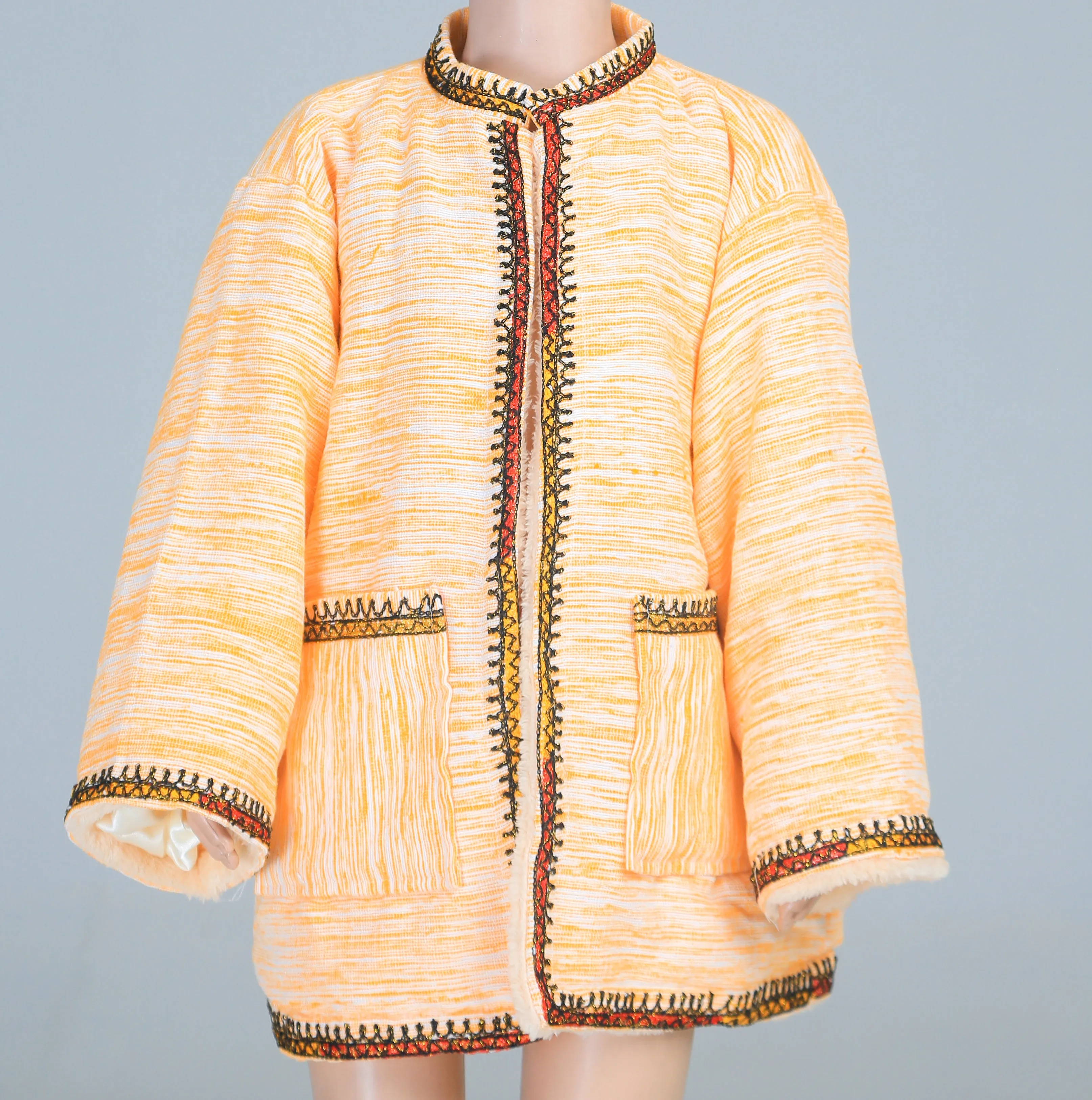 Short Collar Tree of Life Embroidery Handmade Cotten Night Robe