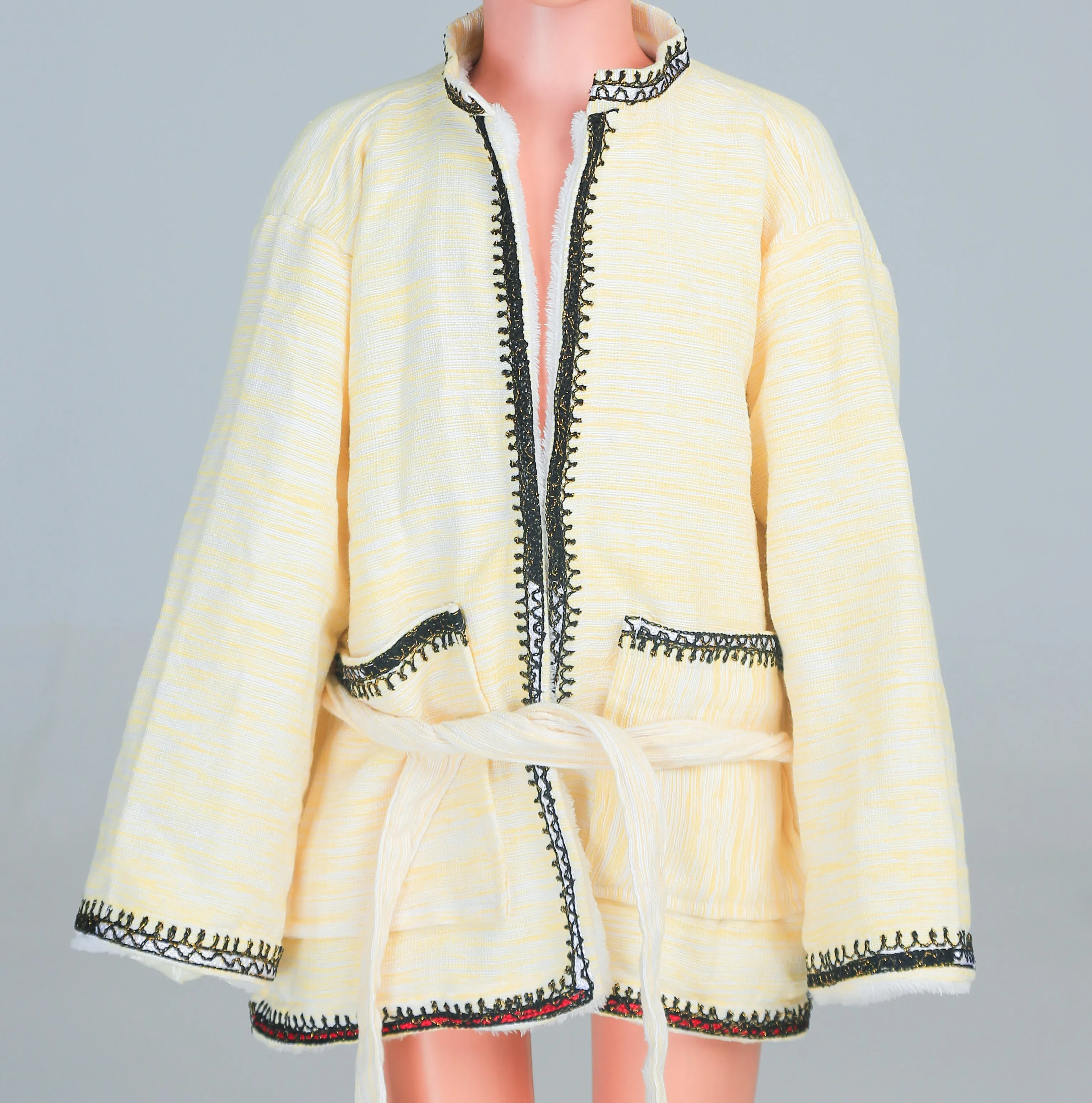Short Collar Tree of Life Embroidery Handmade Cotten Night Robe