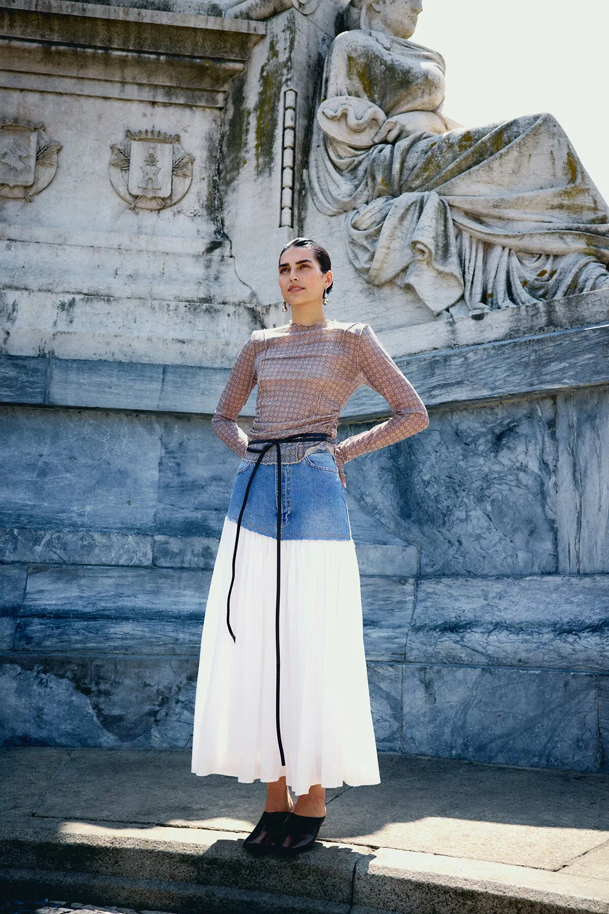 Sisley Blue Denim Detailed Skirt