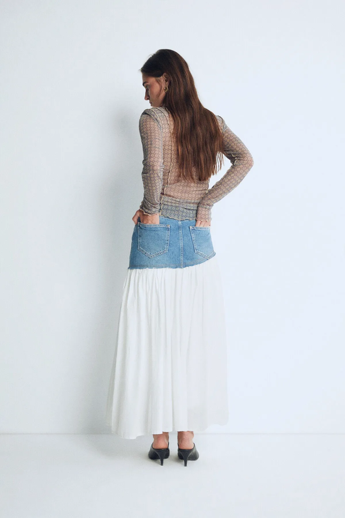 Sisley Blue Denim Detailed Skirt