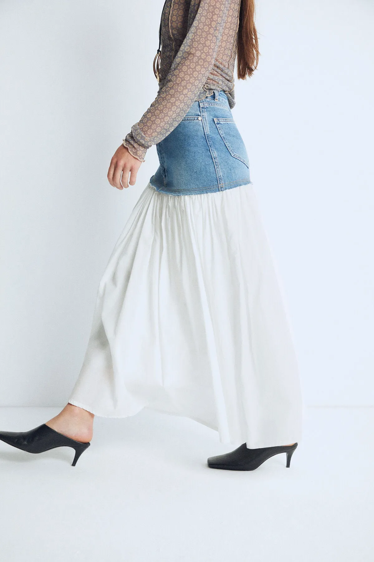 Sisley Blue Denim Detailed Skirt